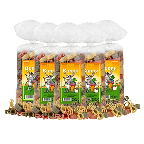 Bull & Bear bunte Osterhasen Nudeln, 5x 250g, Motivnudeln aus Hartweizengrieß, handgefertigt in deutscher Manufaktur, Pasta Geschenk zu Ostern von Bull & Bear