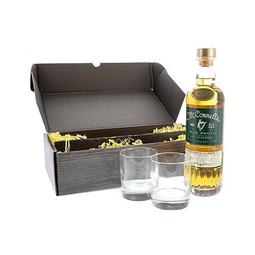 Bull & Bear exklusiv Geschenk Box McConnells McConnell's 5 Year Irish Whiskey mit 2 passenden Gläsern, aged in first fill American oak casks, 42% 70cl Blended Whisky (1 x 0.7 l) von Bull & Bear