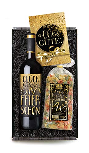 Geschenkbox Alles Gute - Set mit Rotwein, mit Geburtstagskarte von Bull & Bear