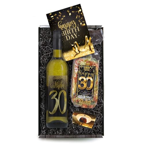 Bull & Bear Geschenkbox "Happy Birthday 30", Set mit Weisswein, Nudeln und Geburtstagskarte, Geschenk zum 30. Geburtstag von Bull & Bear