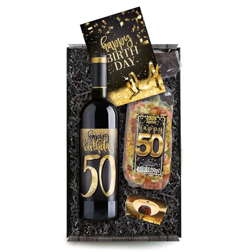 Geschenkbox Happy Birthday 50 - Set mit Rotwein und Geburtstagskarte von Bull & Bear