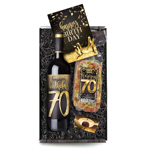Bull & Bear Geschenkbox "Happy Birthday 70", Set mit Rotwein und Geburtstagskarte, Geschenk zum 70. Geburtstag von Bull & Bear