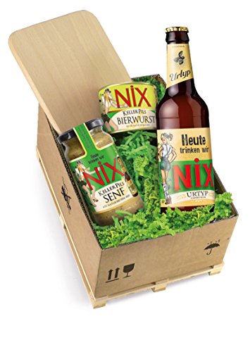 Bull & Bear Geschenkbox Mini Palette 'NiX zum Vespern' mit 0,33l NiX Bier, 200g Bierwurst und 200ml Senf, Partygeschenk, Geschenkset für Männer von Bull & Bear