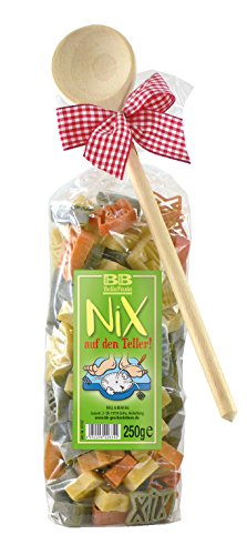 Bull & Bear bunte NIX Nudeln, 250g, Motivnudeln aus Hartweizengrieß, handgefertigt in deutscher Manufaktur, Pasta Geschenk, inkl. Holzlöffel von Bull & Bear