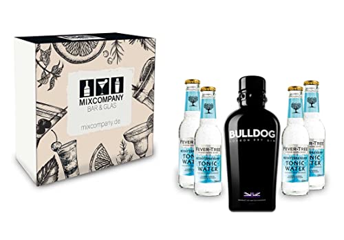 Bulldog Geschenkset - Gin 0,7l 700ml (40% Vol) + 4x Fever Tree Mediterranean Tonic Water 200ml inkl. Pfand MEHRWEG + Geschenkverpackung von Bulldog-Bulldog