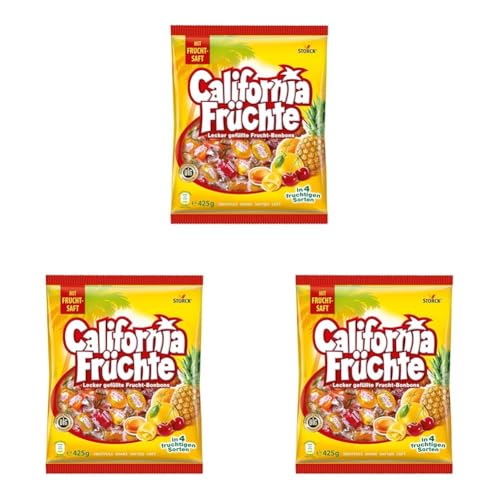 California Früchte – 3 x 425g – Gefüllte Bonbons mit Fruchtsaft – In vier verschiedenen Sorten von Bunte Welt