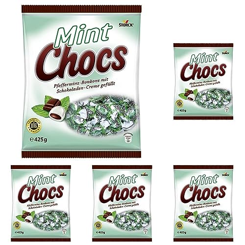 Bunte Welt Mint Chocs – 5 x 425g – Pfefferminz-Bonbons mit Schokoladencreme-Füllung (Packung mit 5) von Bunte Welt