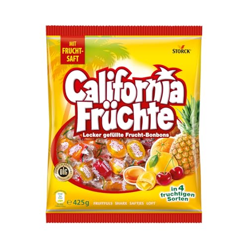 California Früchte – 1 x 425g – Gefüllte Bonbons mit Fruchtsaft – In vier verschiedenen Sorten von Bunte Welt