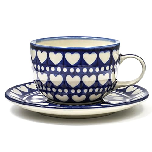 Bunzlau Castle | Tasse und Untertasse 230 ml - Blue Valentine Handgestempelte Herzen Keramik von Bunzlau Castle