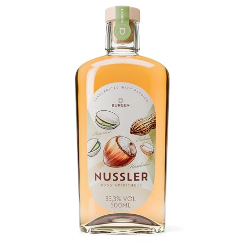 Burgen Nussler – Premium Nuss-Spirituose mit Haselnuss, Pistazie & Erdnuss (33,3% Vol.) – Exquisites Aroma, 0,5L von Burgen Drinks