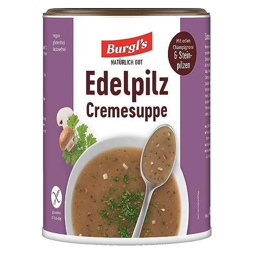 Burgl's Edelpilz-Cremesuppe mit vollem Pilzgeschmack, auch als Pilzsoße zu verwenden, 400 gr. Für bis zu 20 Teller Suppe. von Burgl's