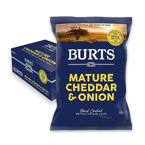 Burts 1 Karton British Potato Chips Vintage Cheddar & Spring Onion, handfrittiert, original britischer Geschmack, 20 x 40 g von BURTS