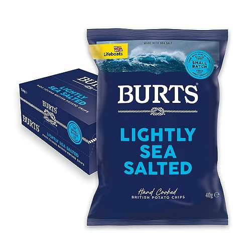 Burts British Potato Chips | mit Meersalz | Sea Salt | Handfrittierte Kartoffelchips | 1 Karton à 20 Beutel (20x 40g) von BURTS