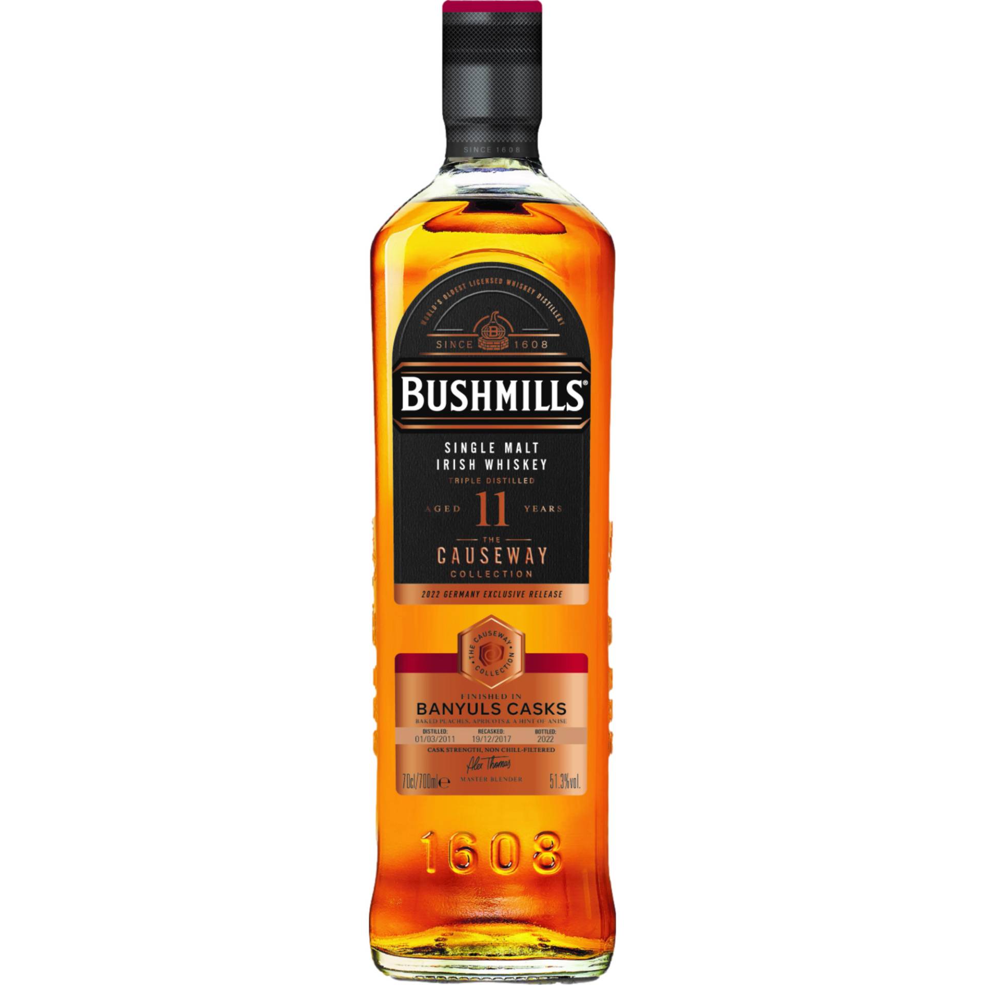 Bushmills Causeway Collection 11 YO Banyuls Cask, Irish Whiskey, 0,7 L, 46% Vol., Spirituosen von Bushmills, 2 Distillery Rd, Bushmills BT57 8XH