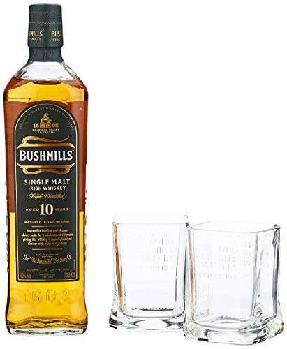 Bushmills Single Malt Irish Whiskey 10 Years Old mit Geschenkverpackung mit 2 Gläsern (1 x 0.7 l) von Bushmills