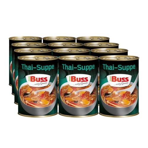 Buss Asia Suppen - Leckere Thaisuppe Bangkok - Suppe mit Gemüse, Glasnudeln und Hühnerfleisch - Schnelle Fertiggerichte zum Aufwärmen in Mikrowelle & Topf - 12 x 400g von Buss