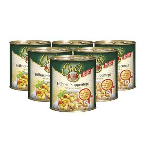 Buss Omi’s klassische Hühnersuppe - Traditioneller Suppentopf mit Nudeln und Hühnerfleisch - Schnelle Fertiggerichte zum Aufwärmen in Mikrowelle & Topf - 6 x 800g von Buss