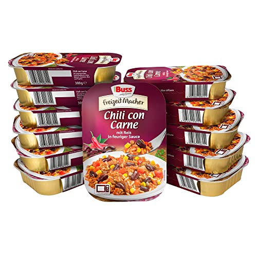 Buss Freizeitmacher Pikantes Chili con Carne mit Hackfleisch, Reis, roten Bohnen, Mais, Tomaten, Paprika - Fertiggerichte zum Aufwärmen in Mikrowelle & Topf - Schnell & Einfach Zubereitet - 12 x 300g Buss Freizeitmacher Pikantes Chili con Carne mit Hackfleisch, Reis, roten Bohnen, Mais, Tomaten, Paprika - Fertiggerichte zum Aufwärmen in Mikrowelle & Topf - Schnell & Einfach Zubereitet - 12 x 300g von Buss