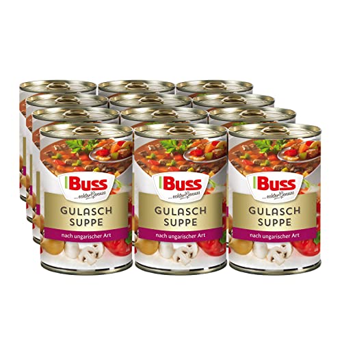 Buss Gulaschsuppe - Herzhafte Suppe mit Gulasch vom Rind - Nach ungarischer Art mit Paprika, Champignons und Zwiebeln - 12 x 400 g von Buss