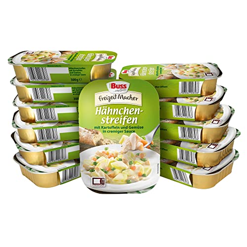 Buss Freizeitmacher Hähnchenstreifen mit Kartoffeln und Gemüse in cremiger Sauce - Fertiggerichte zum Aufwärmen in Mikrowelle & Topf - Schnell & Einfach Zubereitet - 12 x 300g von Buss