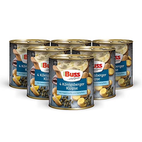 Buss Rustikale Gerichte - 4 Königsberger Klopse in Kapernsoße - Rustikal mit Kartoffeln und Zwiebeln - Lang haltbare Fertiggerichte zum schnellen Aufwärmen in Mikrowelle & Topf - 6 x 800g von Buss