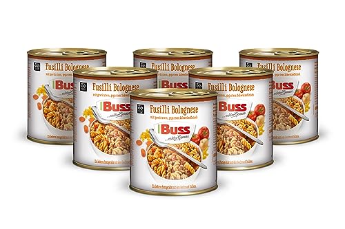 Buss Pasta Gerichte – Fusilli mit köstlicher Bolognese Sauce - Fertiggerichte für die Mikrowelle – Schnelles Gericht mit Nudeln aus der Konserve - 6 x 800 g von Buss