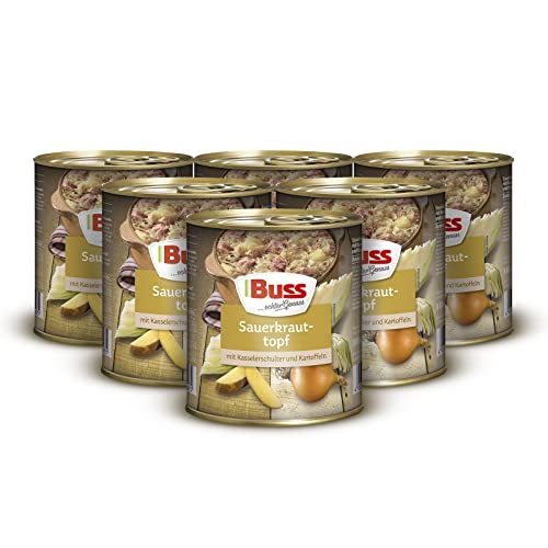 Buss Sauerkrauttopf – mit Kasseler und Kartoffeln - Fertiggerichte für die Mikrowelle – Lebensmittel zum Aufwärmen - 6 x 800 g von Buss