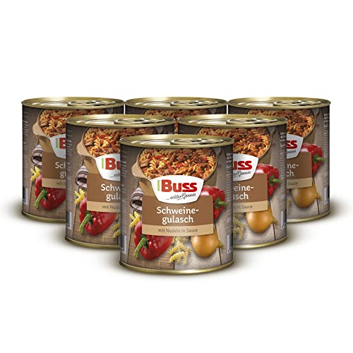 Buss Rustikale Gerichte - Gulasch vom Schwein mit Nudeln und Paprika - Lang haltbare Fertiggerichte zum schnellen Aufwärmen in Mikrowelle & Topf - 6 x 800g von Buss