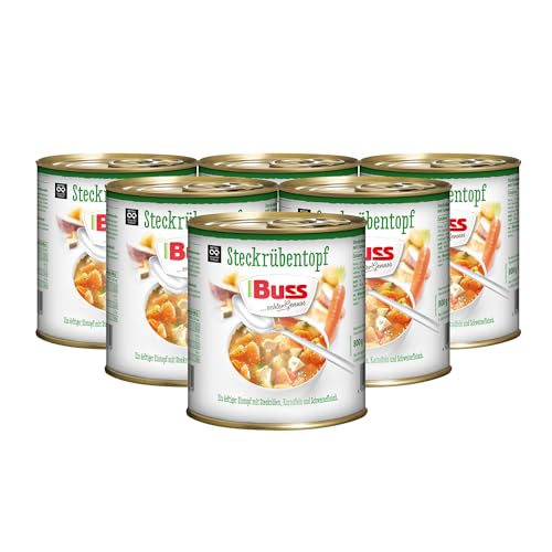Buss klassischer Steckrübeneintopf - Deftiger Suppentopf mit Kartoffeln und Schweinefleisch - Lang haltbare Fertiggerichte zum Aufwärmen in Mikrowelle & Topf - 6 x 800g von Buss