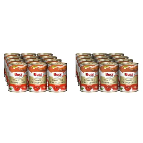 Buss Tomatencreme-Suppe - Besonders cremige Tomatensuppe verfeinert mit Sahne - 12 x 400 g (Packung mit 2) von Buss