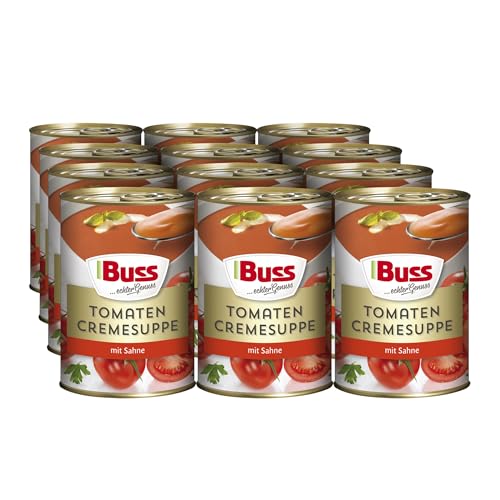 Buss Tomatencreme-Suppe - Besonders cremige Tomatensuppe verfeinert mit Sahne - 12 x 400 g von Buss