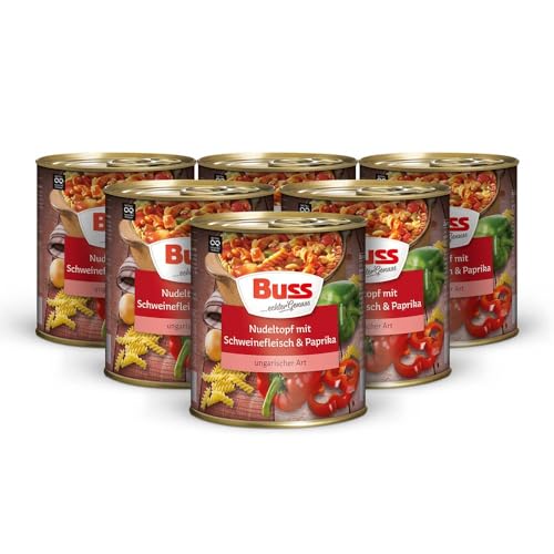 Buss Rustikale Gerichte - Nudeltopf nach ungarischer Art mit Paprika und Schweinefleisch - Lang haltbare Fertiggerichte zum schnellen Aufwärmen in Mikrowelle & Topf - 6 x 800g von Buss