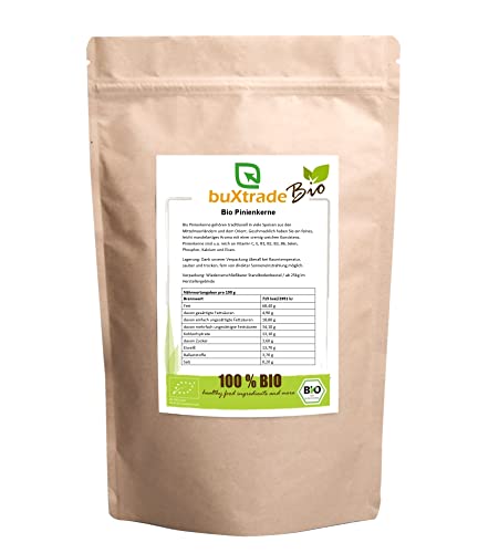 1 kg Bio Pinienkerne | Grade A1 | naturbelassen | pflanzlich | fein & aromatisch | Pine Nuts | Nature | von Buxtrade