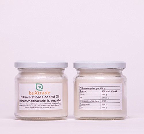 2 Gläser (2x200ml) Refined Coconut Oil - Kokosnussöl Öl Kochen Kokosnuss Kokosöl Kokosfett von Buxtrade