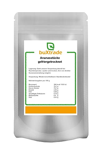 Gefriergetrocknete Ananasstücke | Ananas | Trockenfrüchte | Fruchtstücke | Buxtrade | verschiedene Mengen (50 g) von Buxtrade