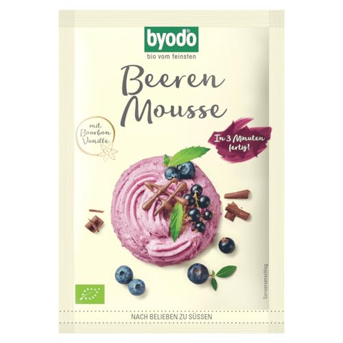 Byodo Beeren-Mousse 30g - Bio Frucht-Dessertpulver, schnell & einfach zubereitet, ideal für Gourmet-Nachspeisen, mit Heidelbeeren & schwarzer Johannisbeere, Bourbon Vanille, gelatinefrei von Byodo