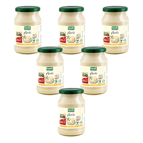 Byodo Bio Aioli Vegan 6x250ml - Knoblauch Dip, Cremig & Niedrigfett, 100% Bio, Sonnenblumenprotein, Ideal für Sandwich & Dip, 6er Pack von Byodo
