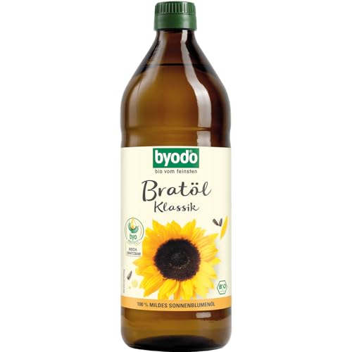 Bio-Bratöl Klassik aus High-Oleic Sonnenblumenkernen von Byodo – Feinstes Bio-Öl, 4 x 0,75 l Flasche, Hocherhitzbar & milder Geschmack, Zum Braten, Grillen & Frittieren, Vielseitig einsetzbar, Vegan von Byodo