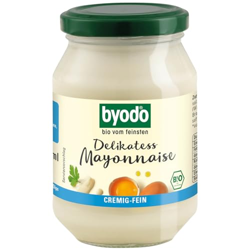 Bio Delikatess Mayonnaise 80% Fett - Byodo 2x250ml | 100% Bio-Zutaten | Klassische Mayo-Rezeptur mit Bio-Ei | Feines, Cremiges Geschmackserlebnis im Glas von Byodo