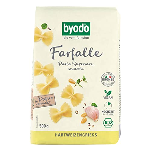 Bio Helle Farfalle Schmetterlinge - Byodo 500g Pasta | Hochwertige Bio-Qualität | Vegan & Ohne Zusätze | Ideal für Gesunde Italienische Gerichte von Byodo