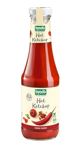 Byodo Bio Hot Ketchup 6er Pack (6 x 500 ml) - Fruchtiger, Scharfer Tomatenketchup, 100% Bio-Zutaten, Ohne Bindemittel, Ideal für Burger & Grillgerichte, Großpackung, Bio-Qualität von Byodo