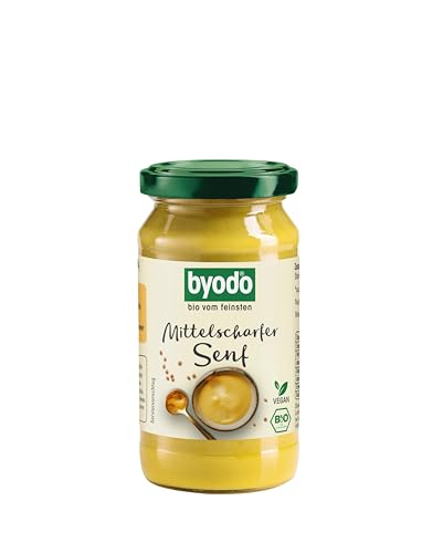Byodo Bio Mittelscharfer Senf 6er Pack (6 x 200 ml) - Bio-Zutaten, Köstlich-Cremig & Würzig, Ideal für die Gourmet-Küche, Frisch & Handgefertigt, Bewahren im Kühlschrank, Premium Qualität von Byodo