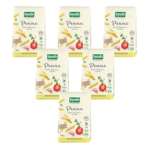 Byodo Penne hell 6er Pack - Bio Vollkorn Pasta, Hochwertige italienische Nudeln, Natürlich Bio & Vegan, Ideal für Pasta-Gerichte, Großpackung für Vorrat & Großverbraucher von Byodo