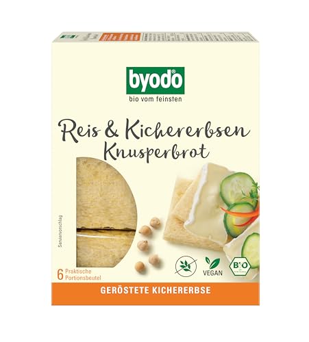 Bio Knusperbrot Reis & Kichererbsen von Byodo - 6 x 120 g Packung, Glutenfrei & Vegan, Knusprige Brotalternative, Vollwertige Snackoption, Reich an Ballaststoffen, Geeignet für jede Tageszeit von Byodo