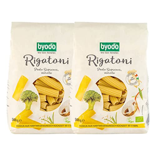 Bio Helle Rigatoni von Byodo - Doppelpack 2 x 500g - Premium Italienische Pasta, 100% Bio-Qualität, Vegan und Vegetarisch geeignet - Ideal für traditionelle italienische Gerichte von Byodo