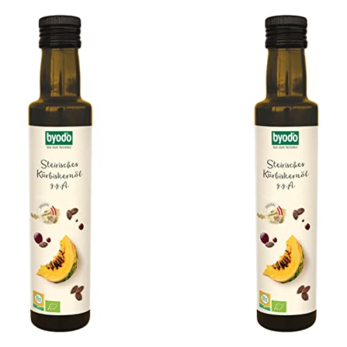 Bio Kürbiskernöl aus der Steiermark - Byodo, 2x 250ml, kaltgepresst, 100% rein, g.g.A., vegan, nicht raffiniert - Gourmet Salatöl & natürliches Aroma von Byodo