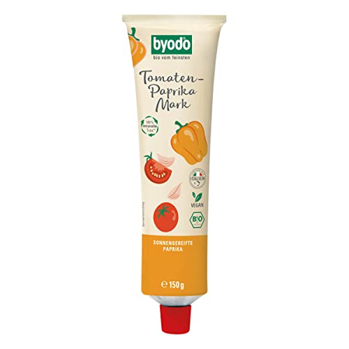 Byodo Bio Tomaten-Paprika Mark, Doppelfrucht in Tube 150g - Veganes Würzmittel, Ideal für Pasta & Marinaden, Bio-Qualität, Ohne Konservierungsstoffe von Byodo