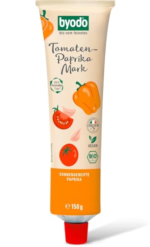 Byodo Bio Tomaten-Paprika Mark Doppelfrucht in der Tube - 6er Pack (6 x 150 gr) - Tomatenmark & Paprikamark Doppelkonzentrat, Vegan & Glutenfrei, Ideal für Saucen und Dips von Byodo