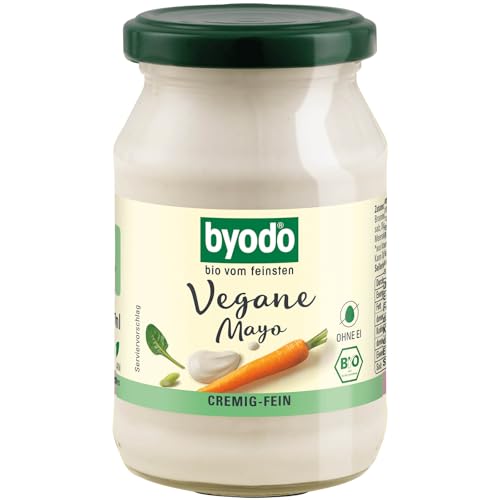 Byodo Bio Vegane Mayo - 6er Pack (6 x 250 ml), Vegane Mayonnaise ohne Ei, 50% weniger Fett, Fein abgeschmeckt, 100% Organische Zutaten, Cremige Textur, Ideal für Salate & Dips, 1,5 Liter von Byodo