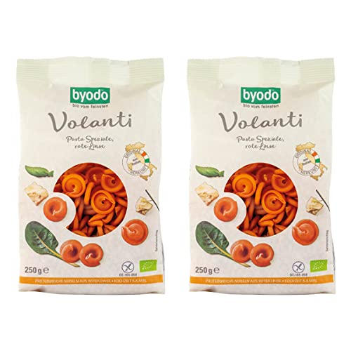 Byodo Bio Rote Linse Volanti - 2er Pack (2x250g) | 100% Bio-Linsen aus Italien | Nussiges Aroma & Reich an Protein | Natürlich Ballaststoffreich | Vegane Pasta-Alternative von Byodo
